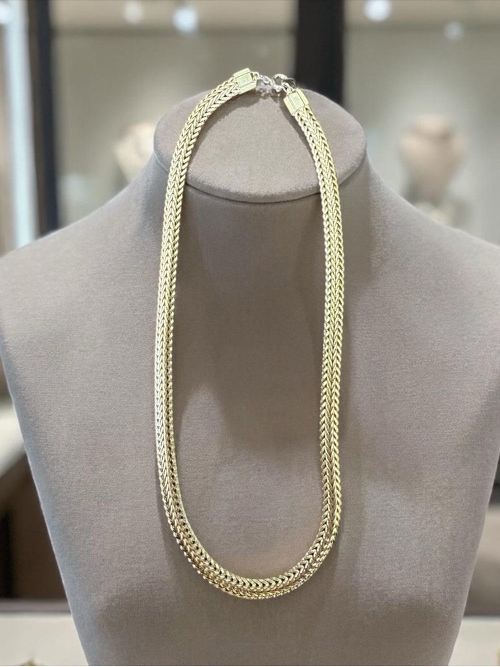 Vintage Gold Tone Double Wheat Chain Necklace 16" Woven Statement Choker - Picture 2 of 4